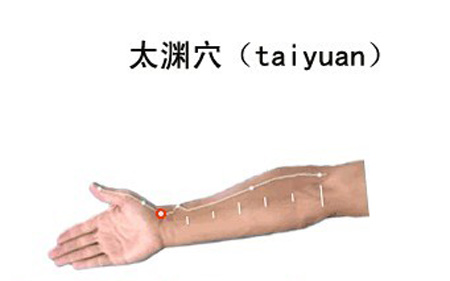 太渊穴→治咽喉肿痛