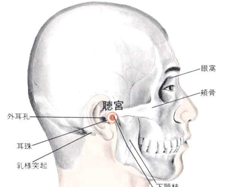 听宫穴→治耳鸣、耳聋