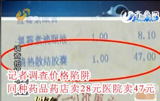 记者调查价格陷阱 同种药品药店卖28元医院卖47元